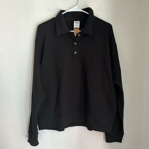 Victoria’s Secret Pink Women black collared pocket oversize sweatshirt large NWT